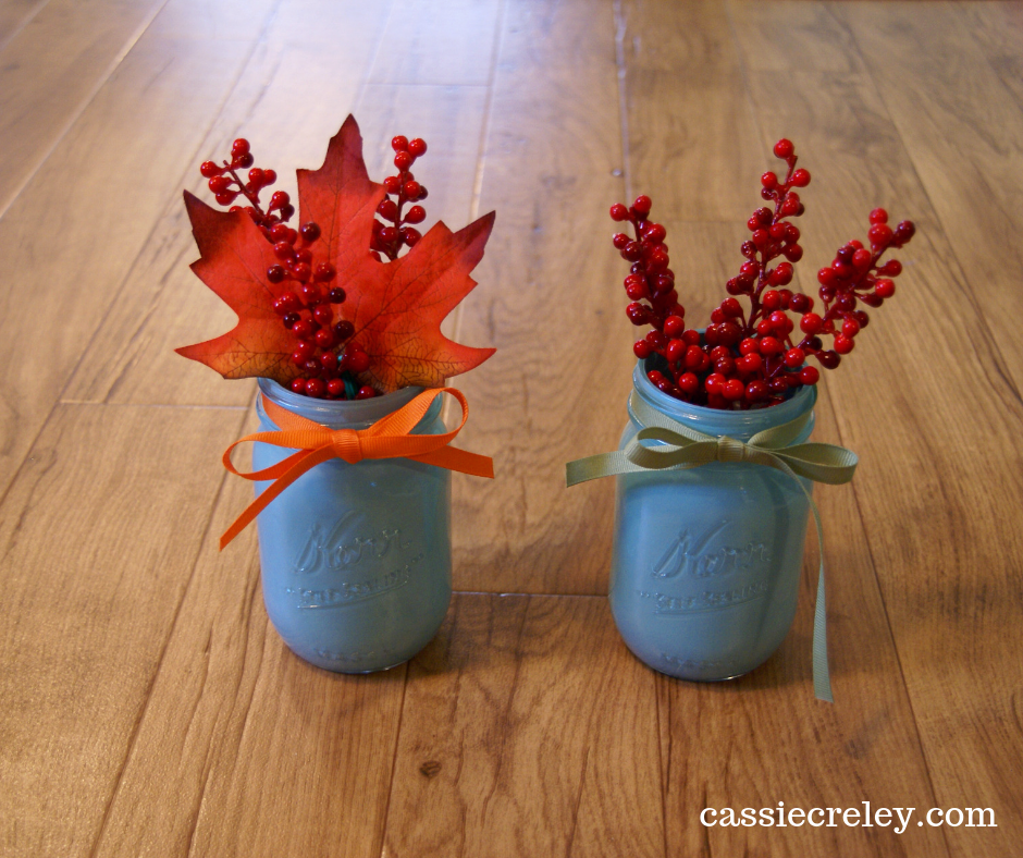 How To DIY Painted Jars & A Helpful Decorating Tip—Make canning jars into decorations that easily switch from autumn to Christmas theme. And learn my tip for making sure your decorating style reflects YOU! | cassiecreley.com