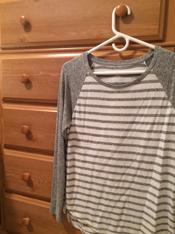 Relaxed Plush-Knit Raglan Tee with stripes