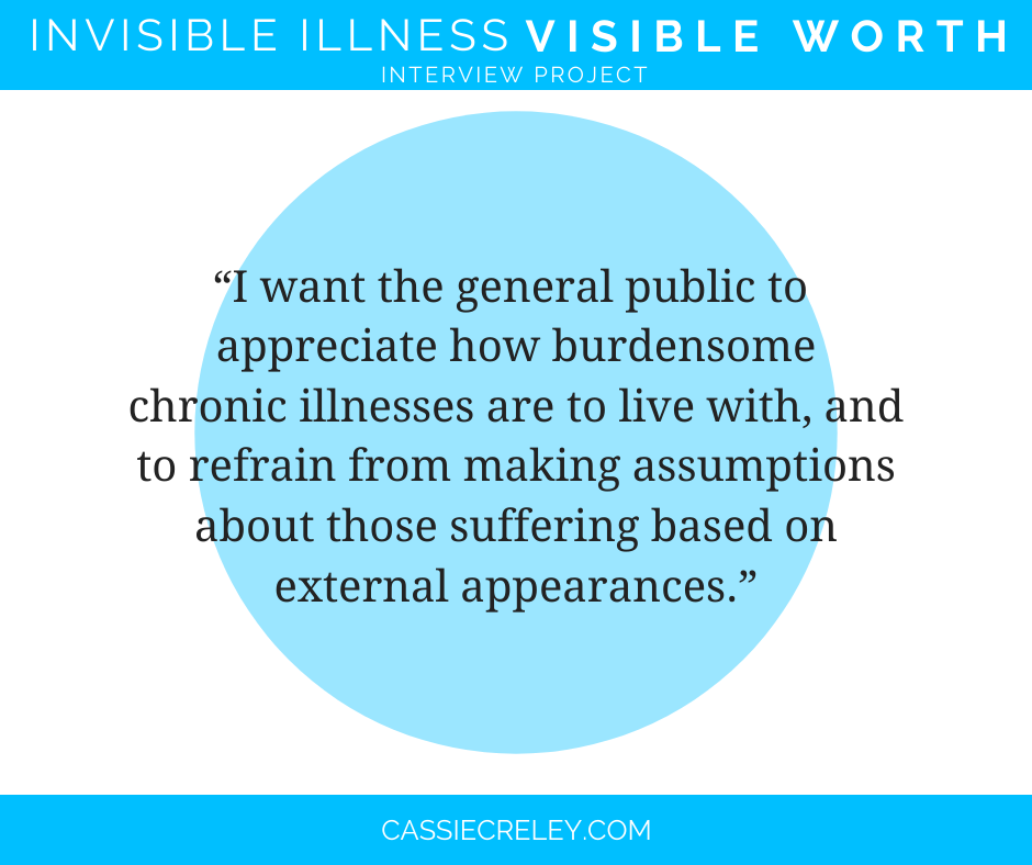 Q&A with blogger Olivia Wolfertz: “I would encourage someone going through a chronic illness to see themselves as valuable and brave even despite their limits.” On practicing contentment, choosing what to focus on, an pursuing creativity with Lyme disease, chronic pain and fatigue. (Invisible Illness Visible Worth Interview Project) | cassiecreley.com
