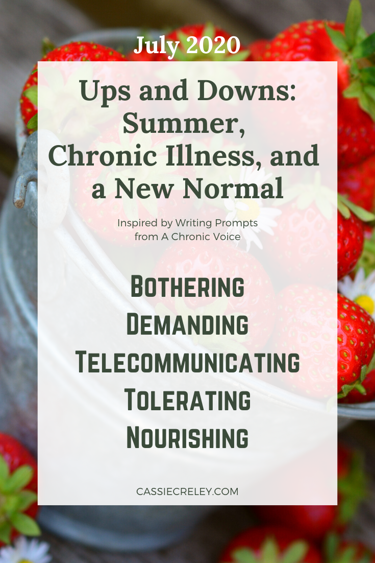 Ups And Downs: Summer, Chronic Illness, and a New Normal: July Linkup—Here’s what is helping me adjust to the new normal, plus an update on how I’m while dealing with health flare ups and making time for creativity. This month’s themes: Bothering, Demanding, Telecommunicating, Tolerating, and Nourishing.