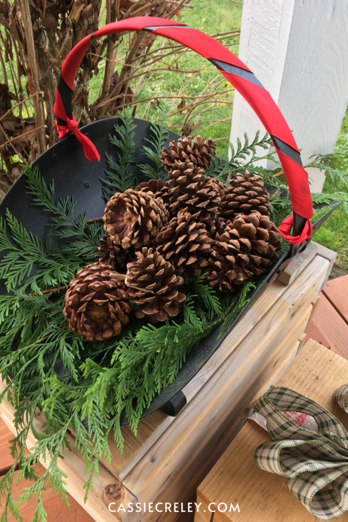 Photo of pinecones in a firewood rack 