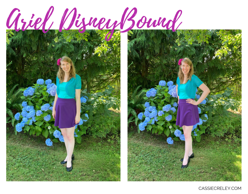 You can easily DisneyBound with chronic illness—a fun way to be creative with your outfits if you’re low on energy. Here’s my look inspired by my favorite Disney Princess, Ariel from The Little Mermaid. As much as I love costumes, DisneyBounding is much more doable with fibromyalgia, ME/CFS, POTS, and other health conditions.